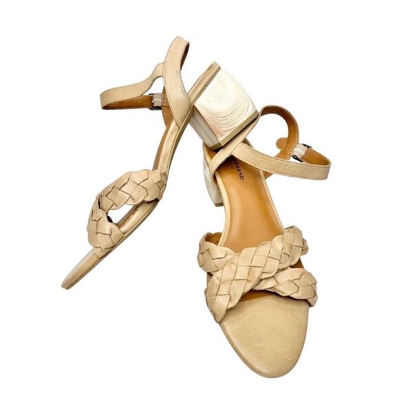 Lucky Brand Sandals Size 9.5 Tan Leather Braided Open Toe Block Heel Beachy - Picture 4 of 9